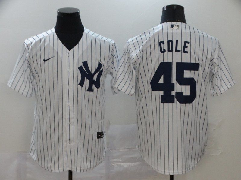 Men New York Yankees #45 Cole White stripes Nike Game MLB Jerseys